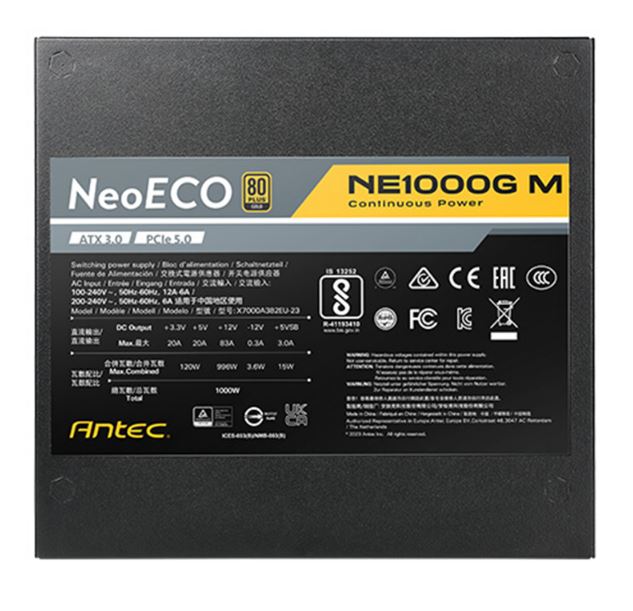 Antec NE 1000w 80+ Gold, Fully-Modular, ATX 3.0, PCI-E 5.0, 140mm Silent Fan, Japanese Caps, ATX Power Supply, PSU PSA-NE1000GMA3