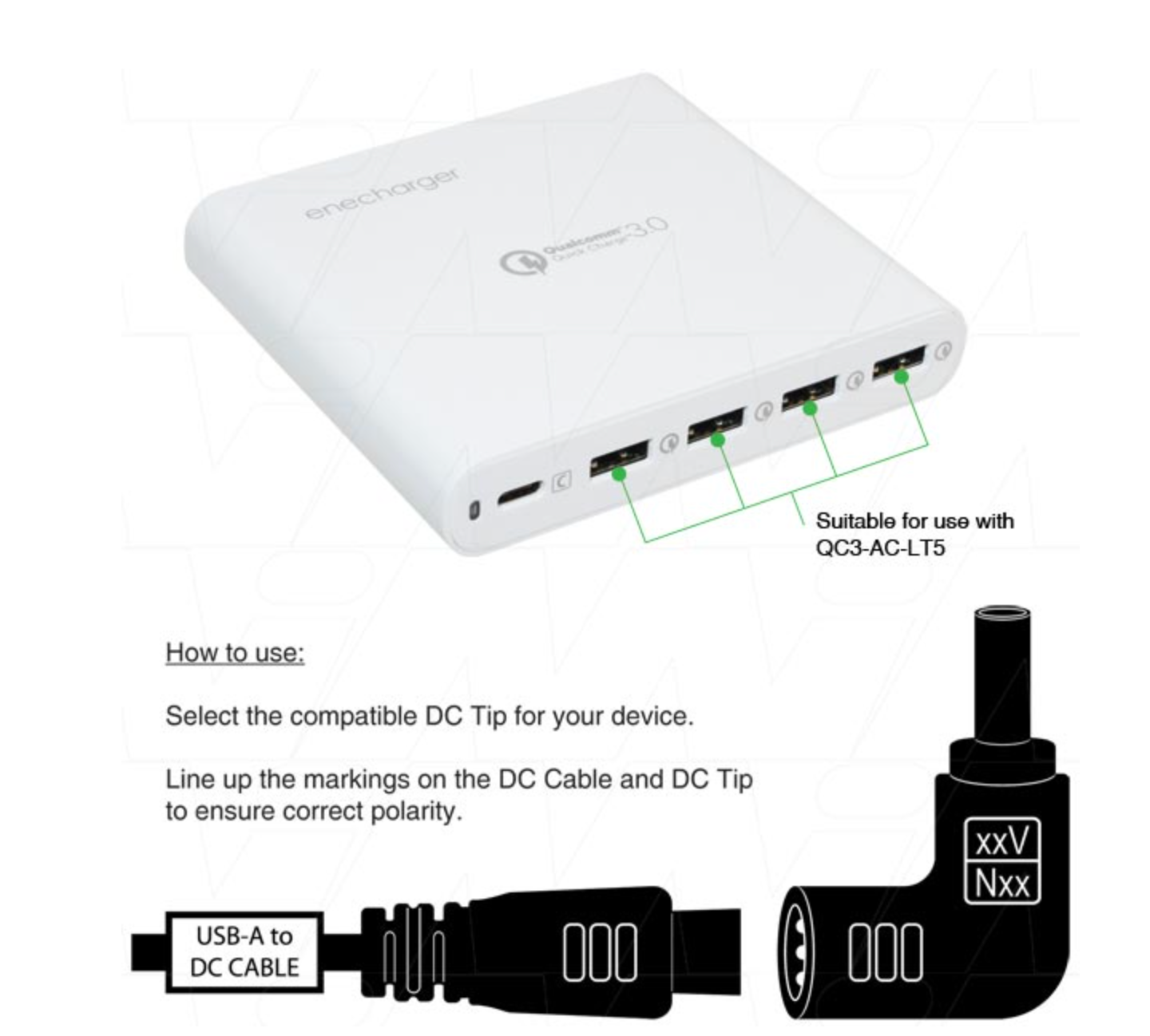 Enecharger USB-A to Laptop DC Connection Cable with N41 12V DC Tip - Suitable for Microsoft Surface Pro 3, Surface Pro 4, Windows 8 Tablet Pro 3 QC3-AC-LT5-N41