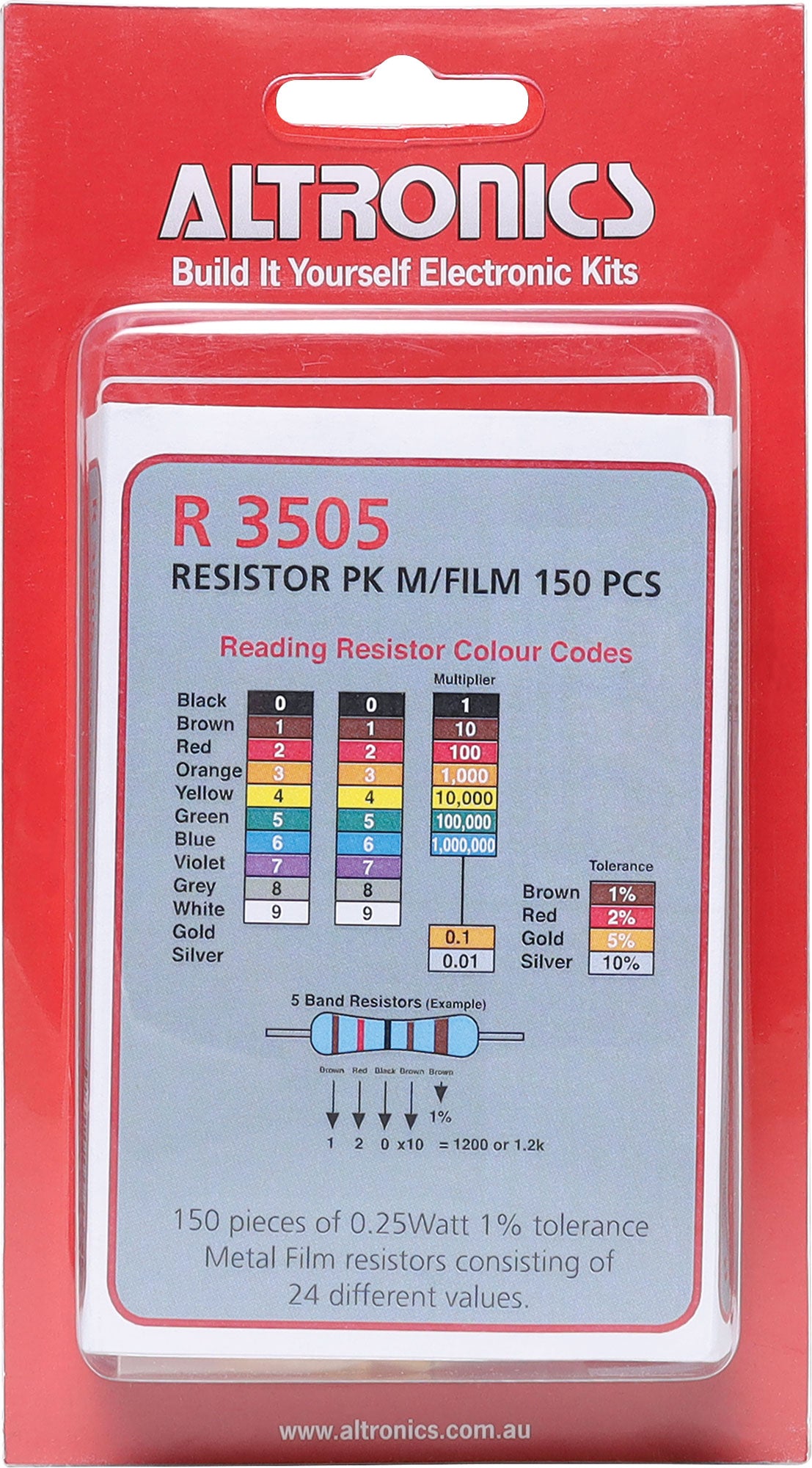 Resistors Assorted 0.25W Metal Film 1% Resistors 150 Piece Pk R3505
