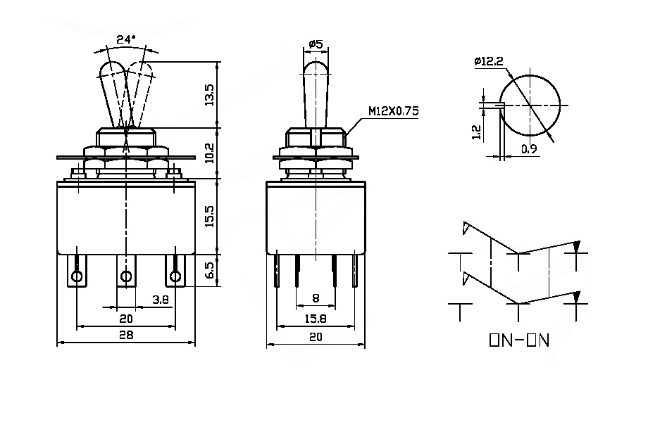 Toggle Switch On/Off DPDT 3A S1050A
