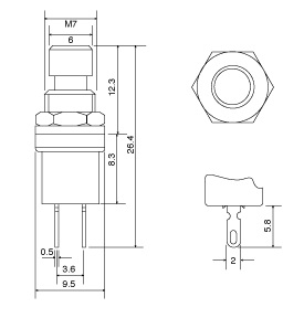 Push Button Switch Mini SPST Black Push Off S1071A