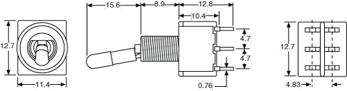 Toggle Switch DPDT With Locking Mech. Solder Tail Mini S1348