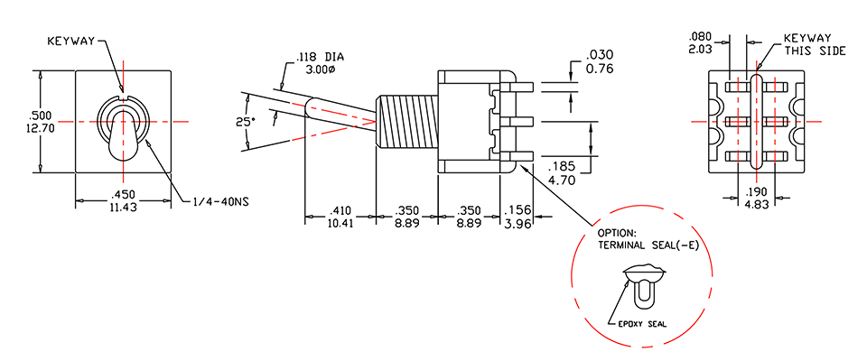 Toggle Switch SP3T Solder Tail Mini S1380