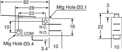 Push Button Switch 51mm Lever SPDT Momentary Microswitch S3262