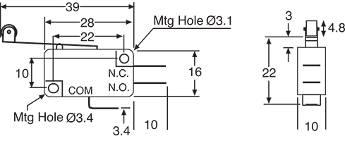 Push Button Switch 39mm Roller Lever SPDT Momentary Microswitch S3264