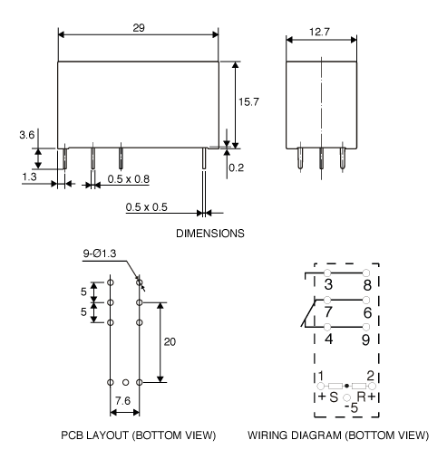 Relay 16A 12VDC SPDT PCB Mount Latching S4240
