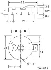 Battery Clips & Holders 20mm Button PCB Mount Battery Holder S5056