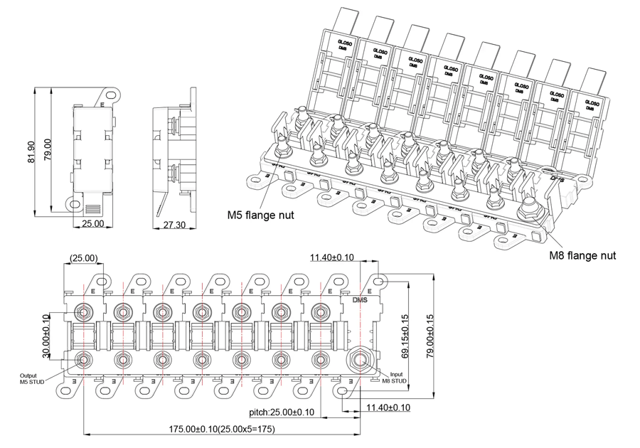 Fuse Holder Midi 2 Way 200a Max M5 Studs S6012