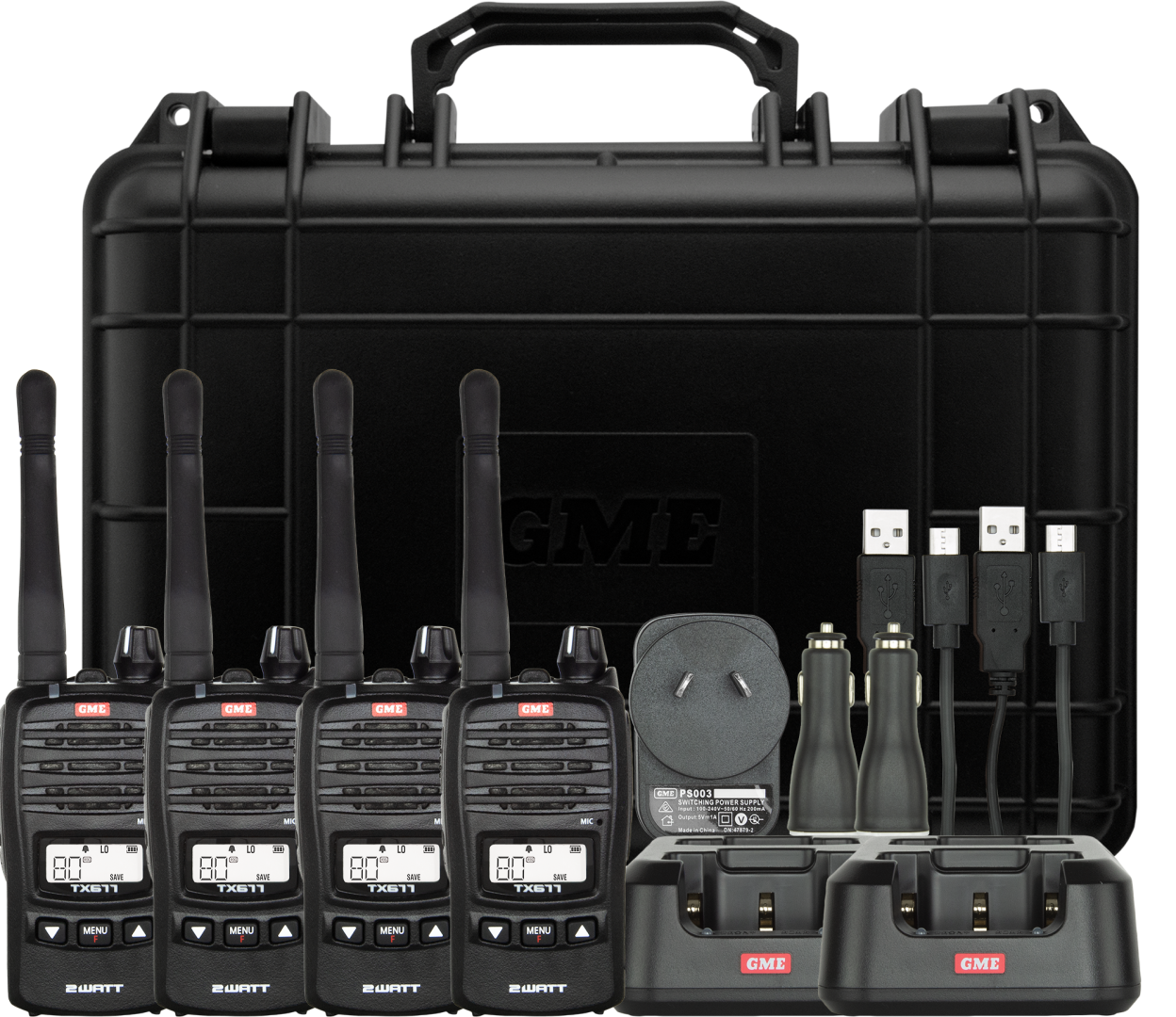 GME 2 Watt UHF CB Handheld Radio - Quad Pack TX677QP