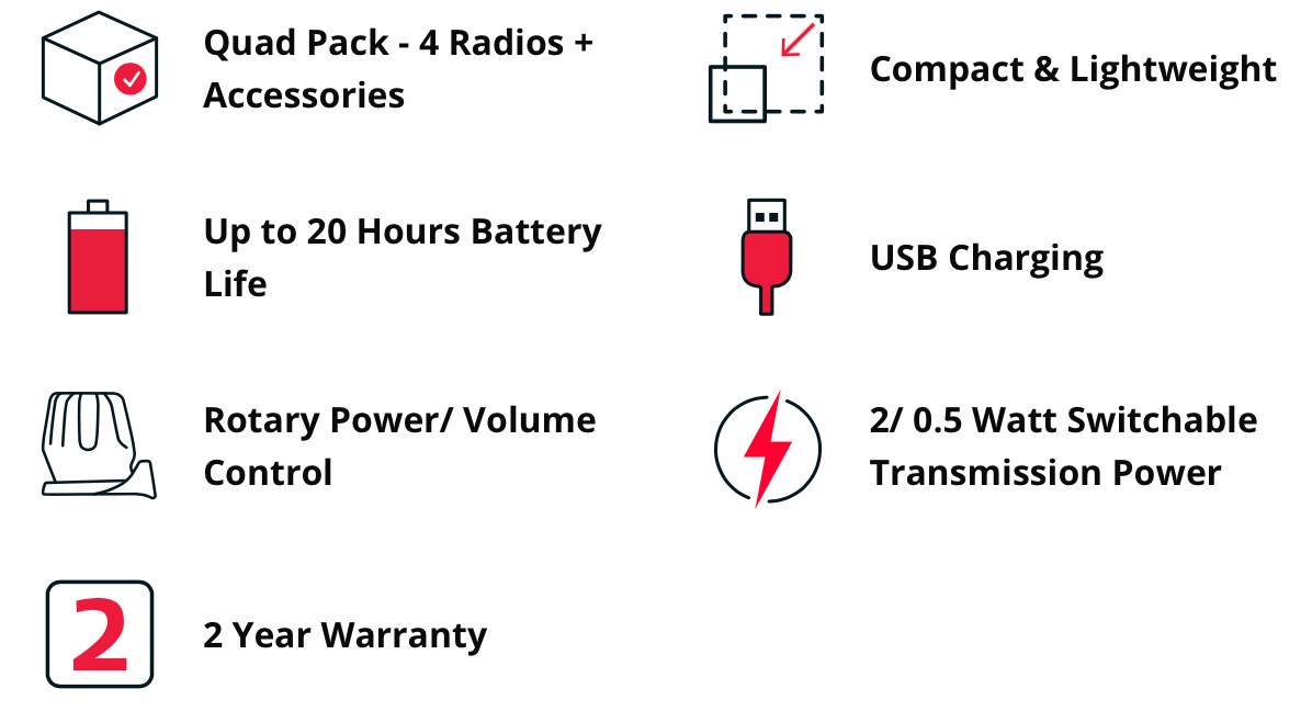GME 2 Watt UHF CB Handheld Radio - Quad Pack TX677QP