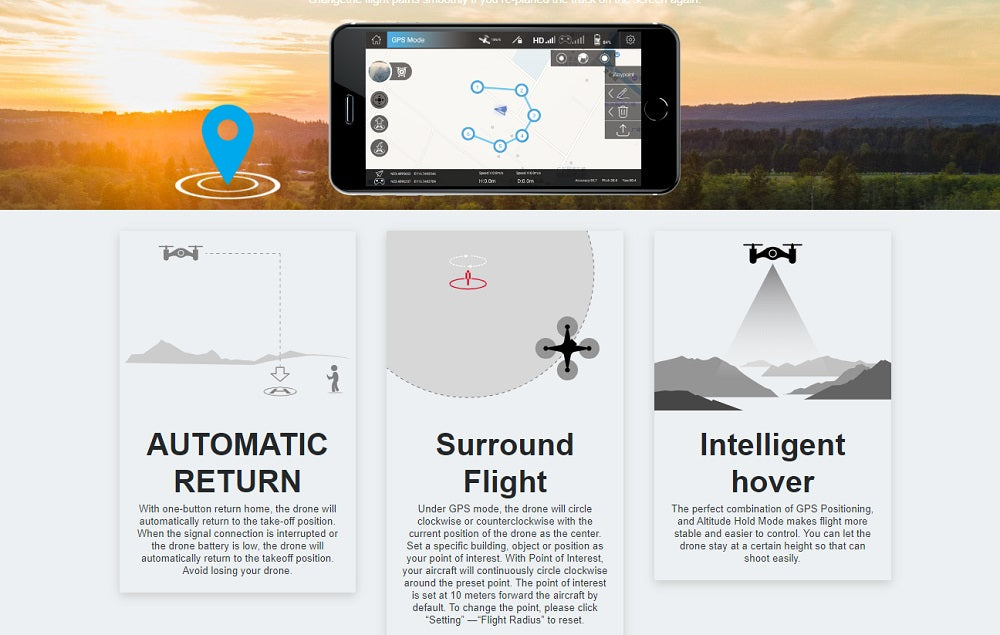 UDI RC Drone FPV Obstacle Avoid Gps Return Home Follow Me UDI-U95