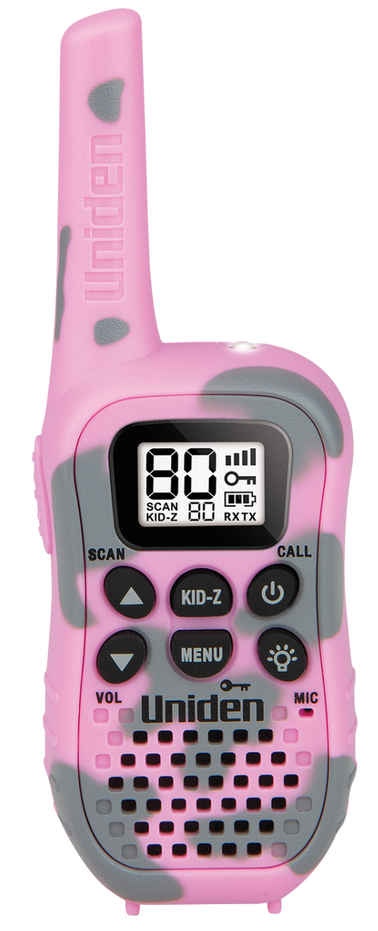 Uniden 80 Channel UHF CB Handheld Radio (Walkie-Talkie) with Kid Zone – Pink Camouflage Colour UH45CP