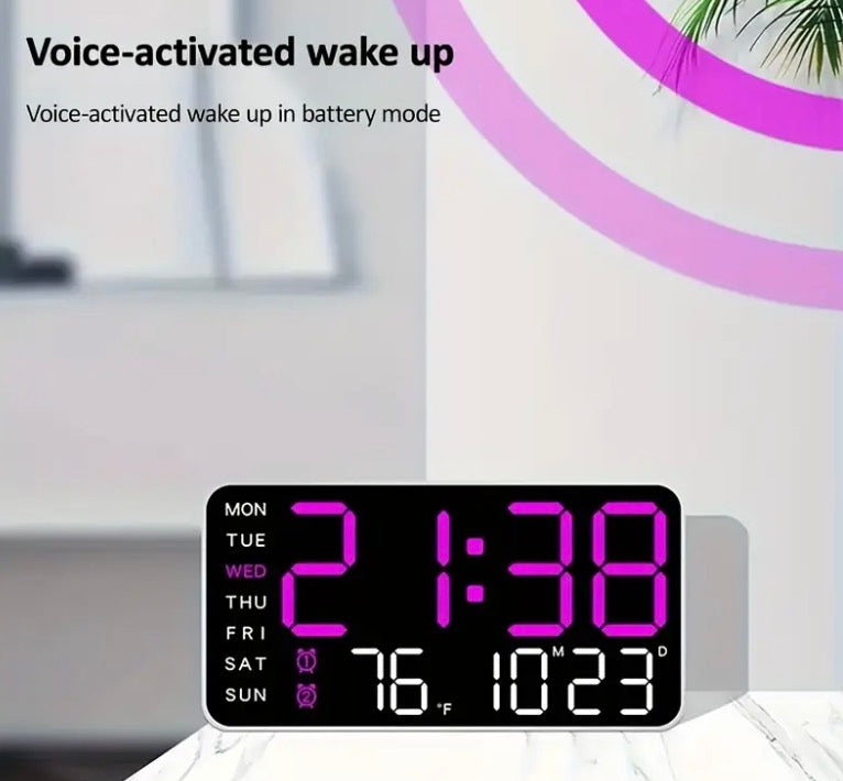 Clock Voice Activated Led Blue Digital With Dual Alarm, Calendar, Weekdays, Temperature Display Rk1361647/BB