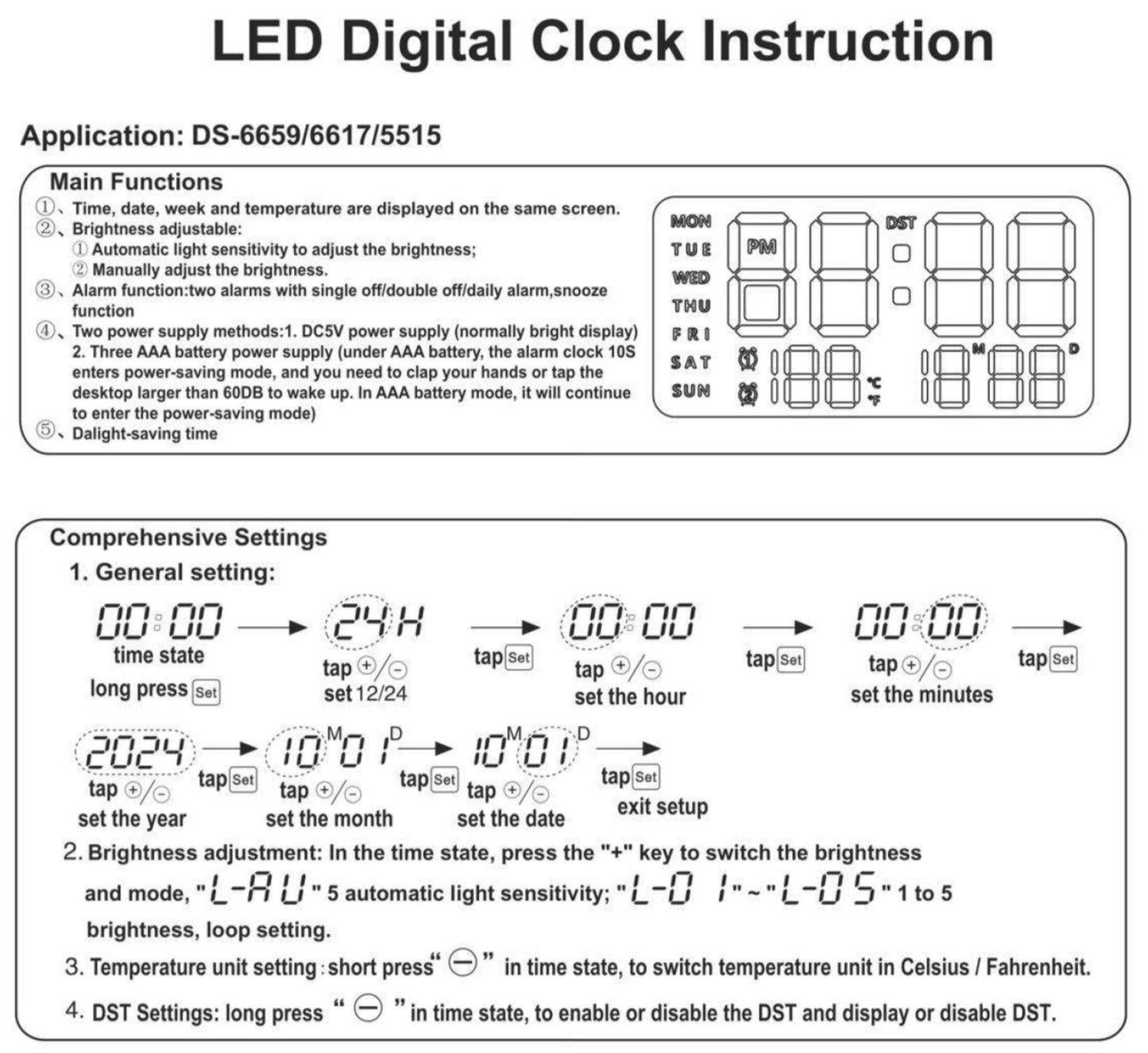 Clock Voice Activated Led Blue Digital With Dual Alarm, Calendar, Weekdays, Temperature Display Rk1361647/BB