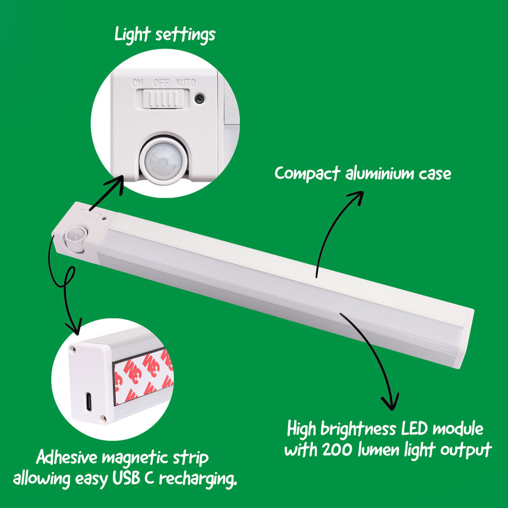LED Lighting USB Rechargeable Aluminium LED Sensor Light X2394
