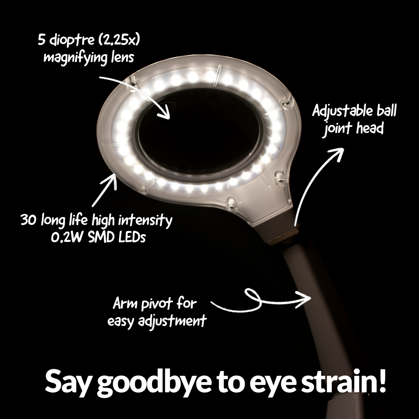 Magnifying Lamp LED Desk Mount 95mm 5 Diopter X4205