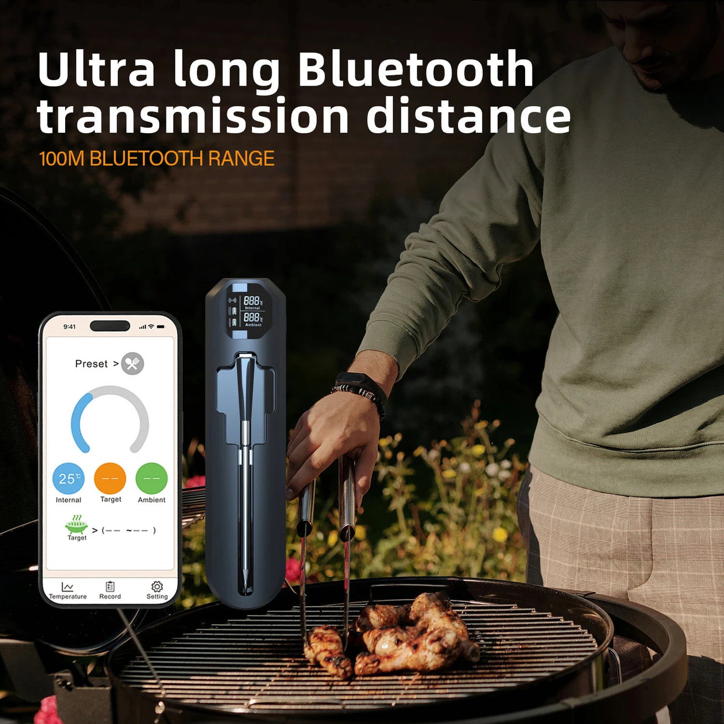 Wireless Bluetooth BBQ Probe Meat Thermometer X7018