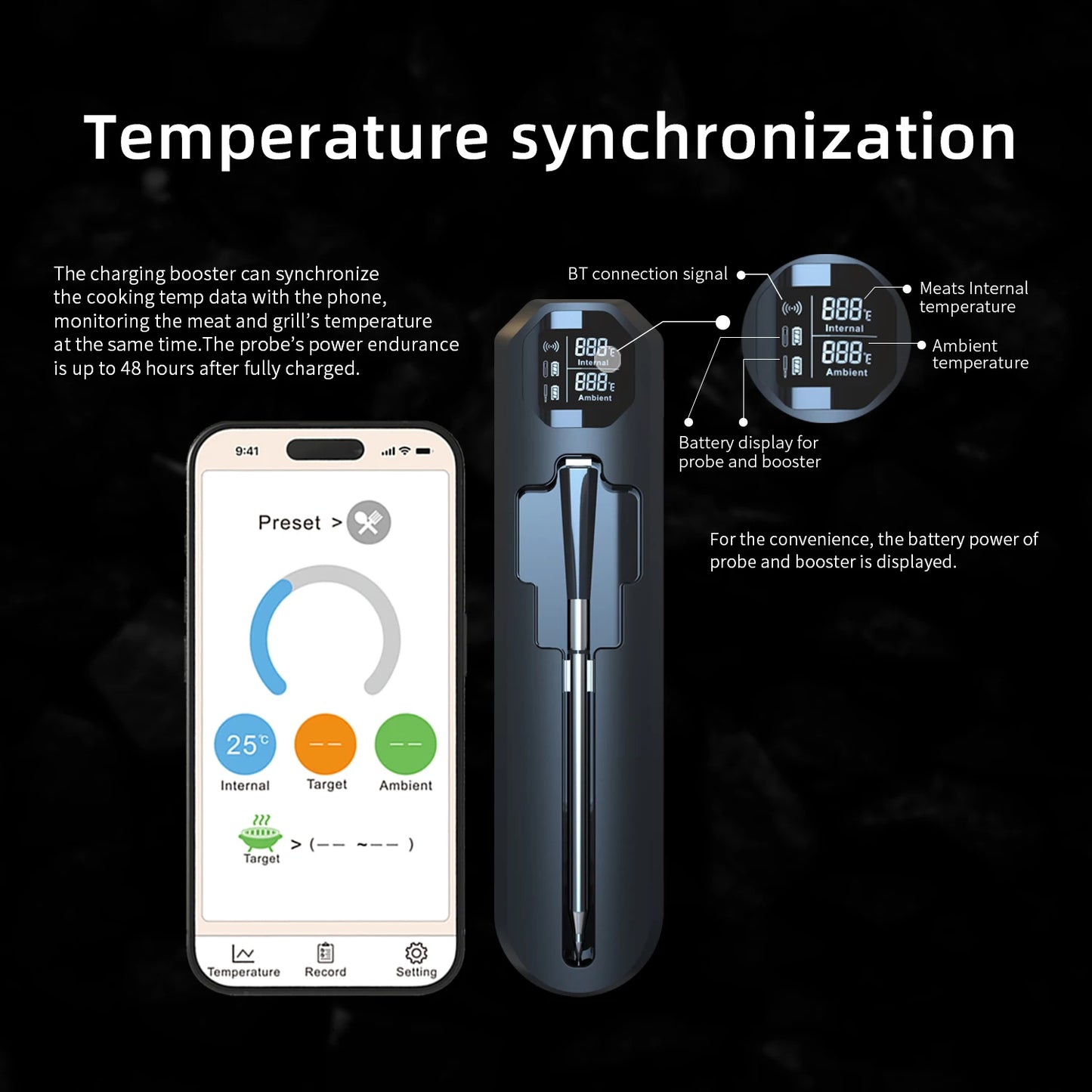 Wireless Bluetooth BBQ Probe Meat Thermometer X7018