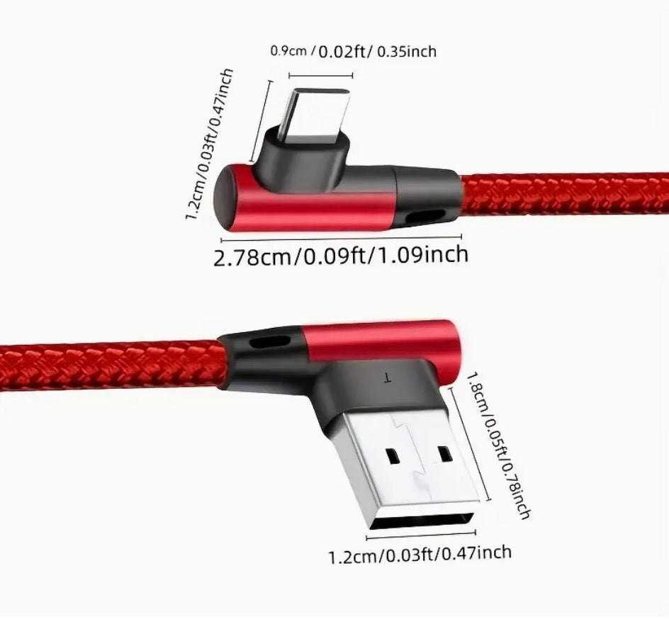 USB-C Right Angle To USB-A Right Angle Braided Cable 60w Fast Charging Red 2m XN1548116/R2