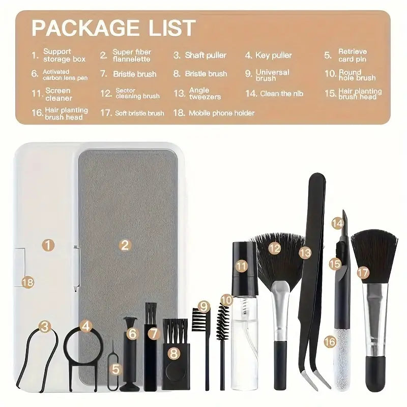 Cleaning Tool Set 18-in-1 Multi-function Small Cleaning Tools In Case KW50754