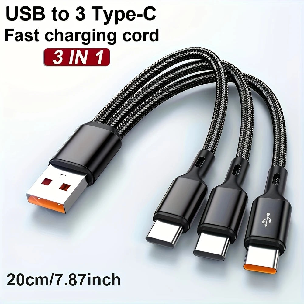 USB A To 3 X USB C, 100W 6A Fast Charging Cable, 20cm DX514193/B.2