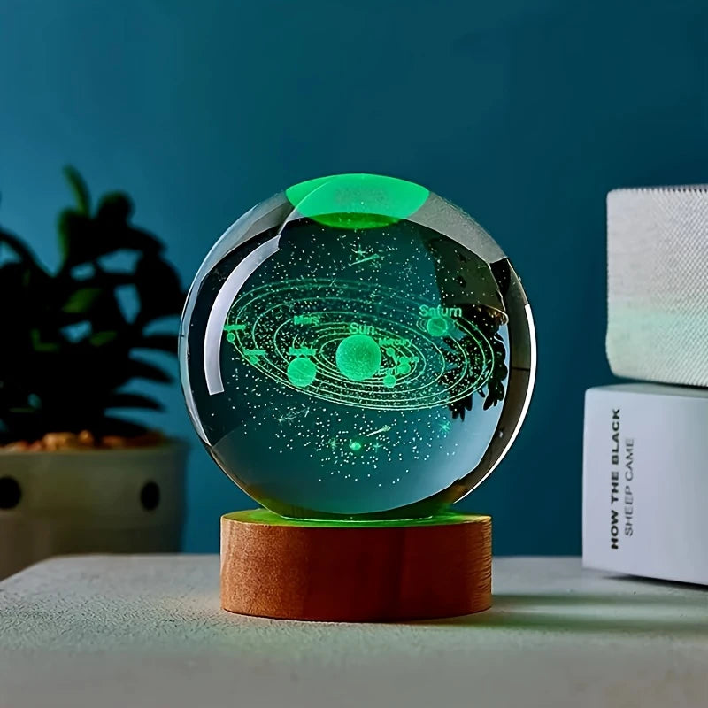 Crystal Ball 3D Laser Engraved LED Table Lamp Coloured Lights - Solar System QE846952