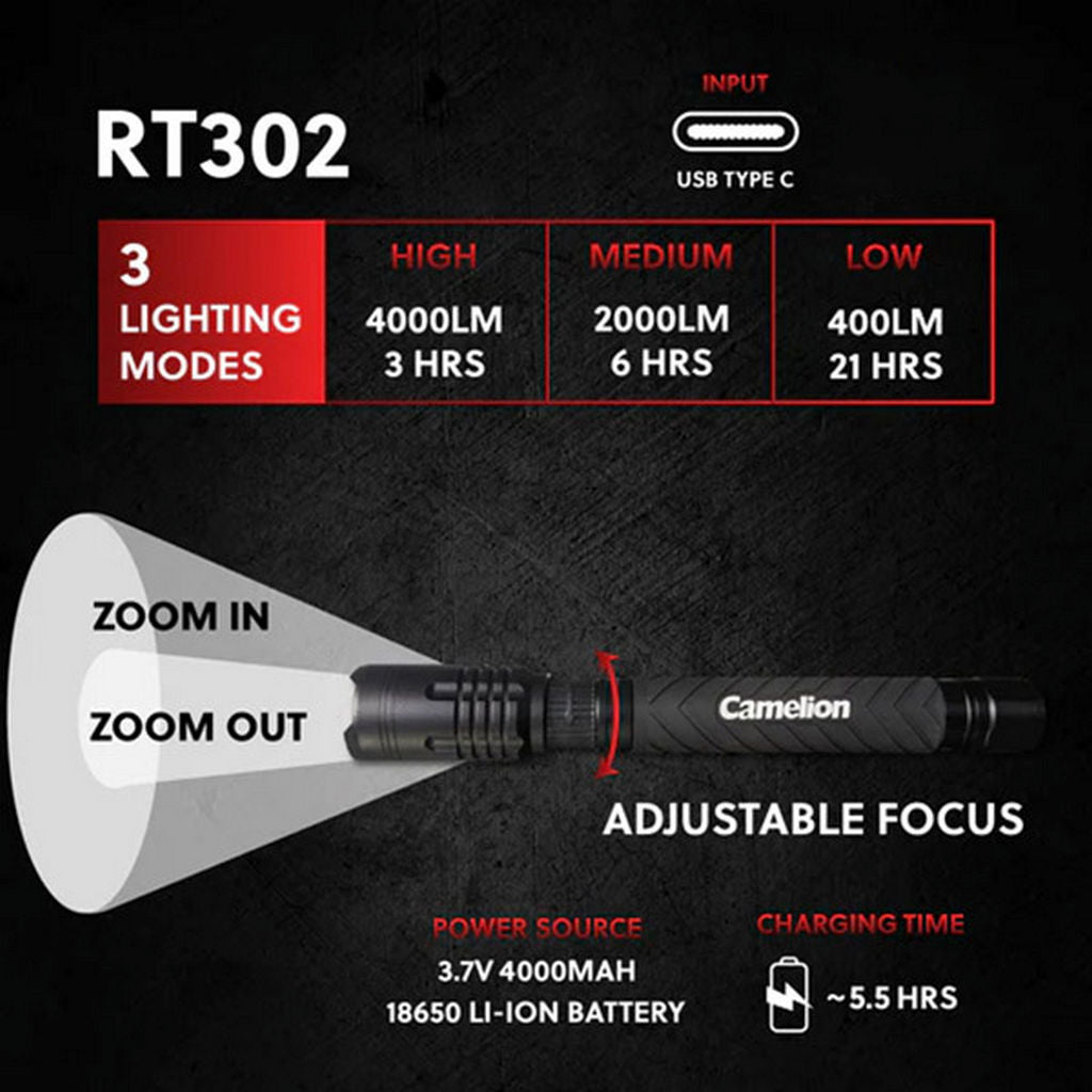 Torch Camelion RT302 rechargeable flashlight CART302