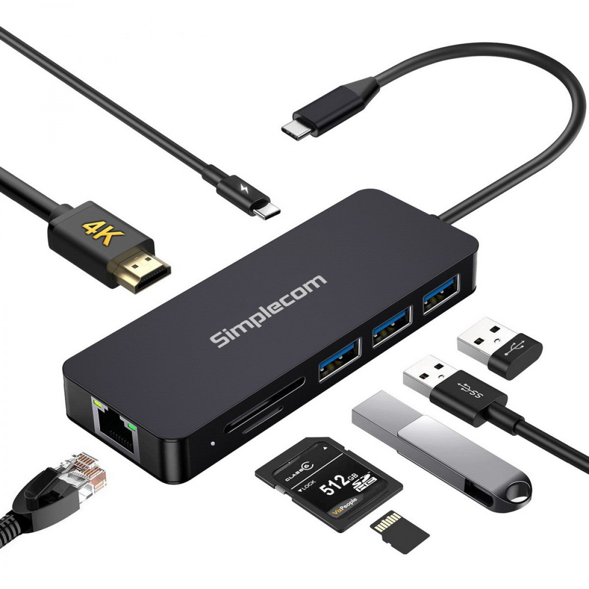 Simplecom USB-C Superspeed 8 In 1 Multiport Hub Adapter Dock HXSI-CHN580