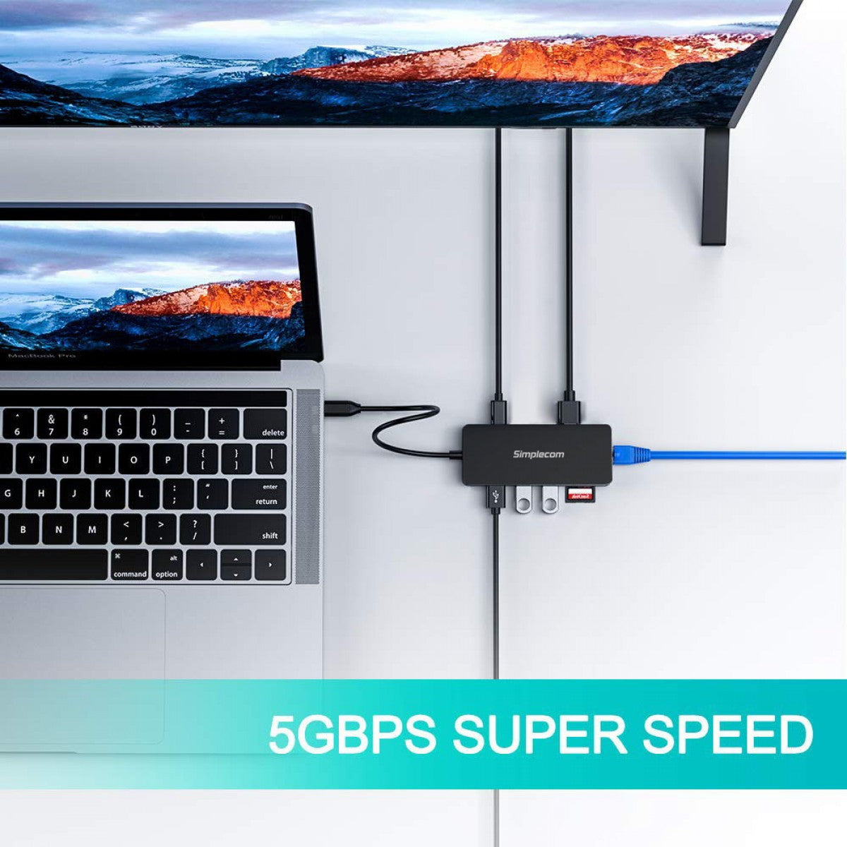 Simplecom USB-C Superspeed 8 In 1 Multiport Hub Adapter Dock HXSI-CHN580