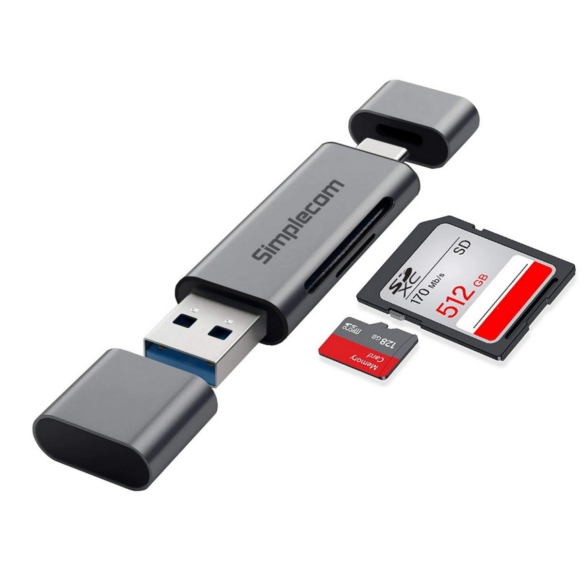 Simplecom Superspeed USB-C and USB-A SD/microSD Card Reader Usb 3.2 Gen 1 USSI-CR402