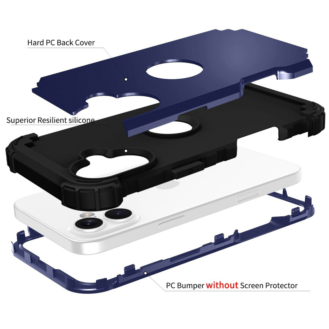 iPhone 16 Case Shockproof 3in1 Rugged Dark Blue IPh16P43DB
