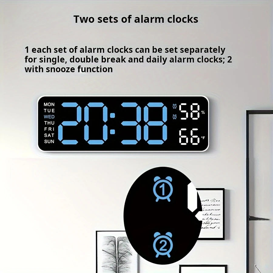 Clock Digital Green Led Dual Alarm Day Date Temp Humidity White WG403383/WG