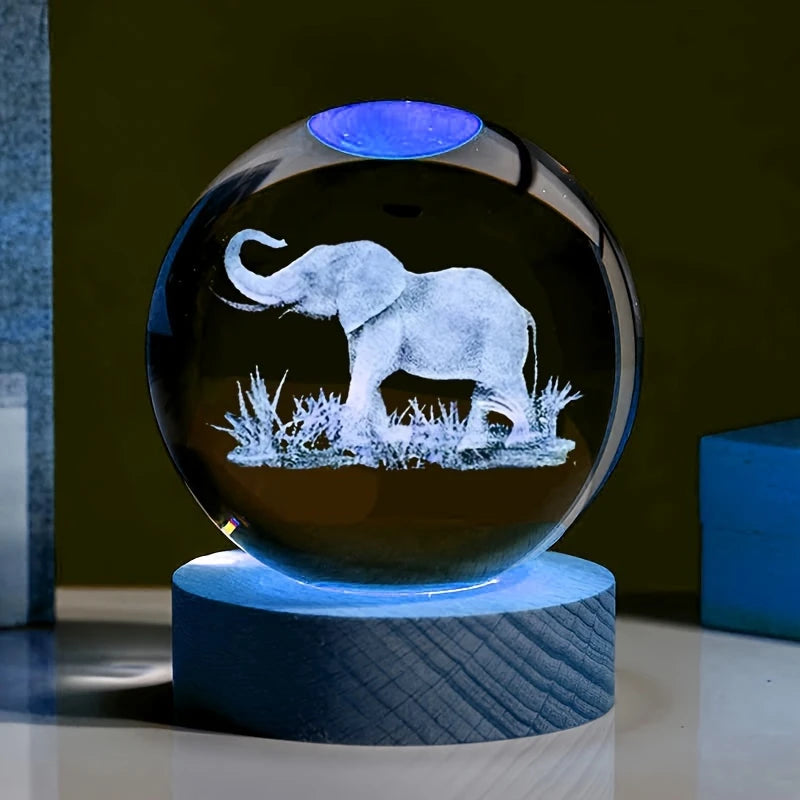 Crystal Ball 3D Laser Engraved LED Table Lamp Coloured Lights - Elephant HD50707