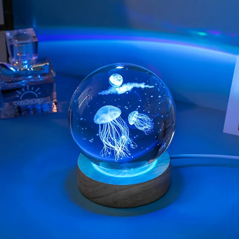 Crystal Ball 3D Laser Engraved LED Table Lamp Coloured Lights - Jellyfish YT1385251