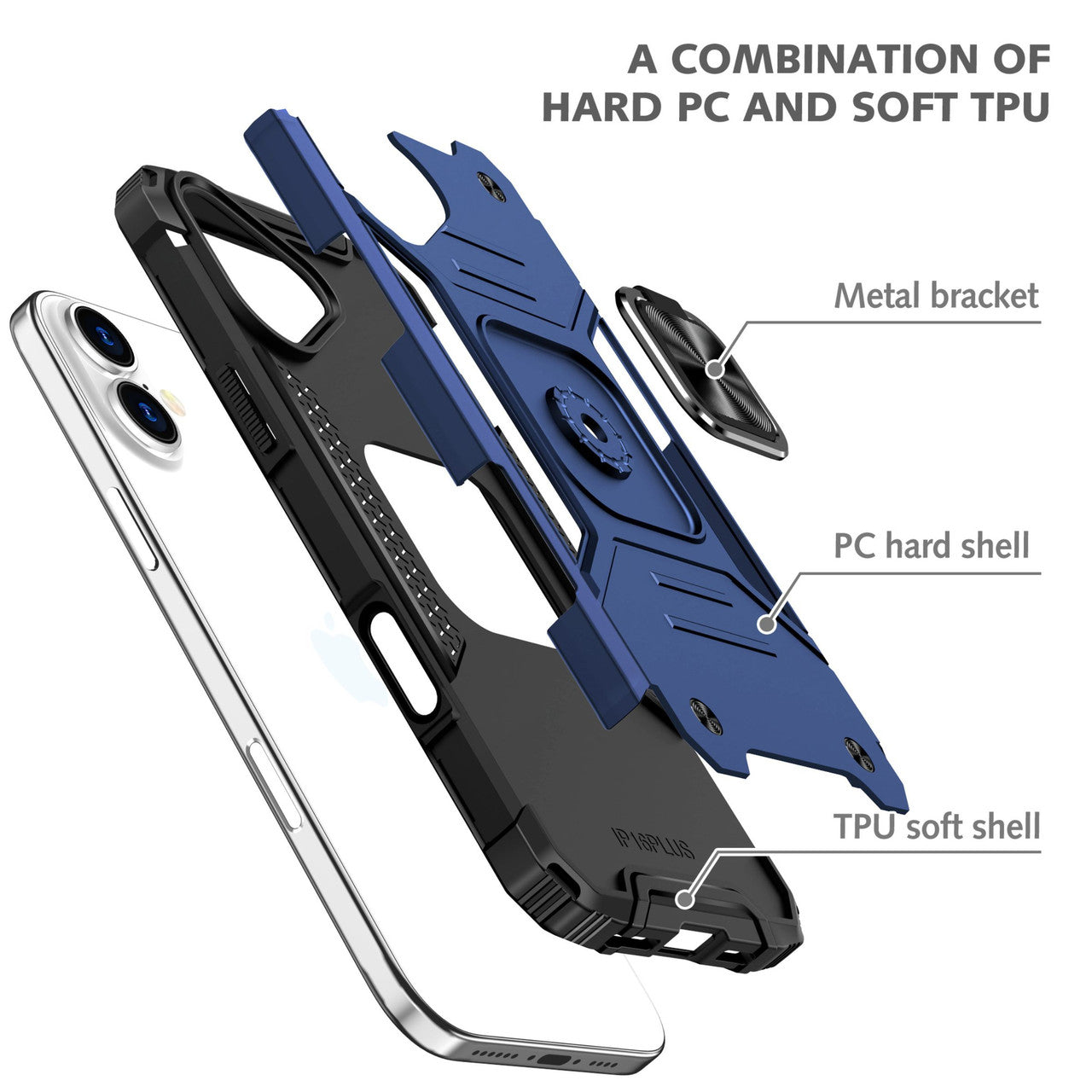 iPhone 16 Shockproof Heavy Duty Case Ring Holder Black IPH16P29BK