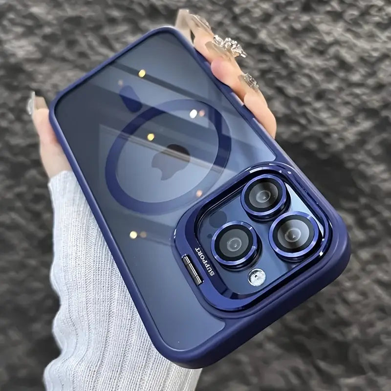 iPhone 16 Case Wireless Charging, Ring Bracket, Lens Protector Clear & Blue- YH55469216BL