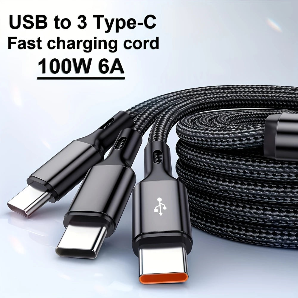 USB A To 3 X USB C, 100W 6A Fast Charging Cable, 20cm DX514193/B.2