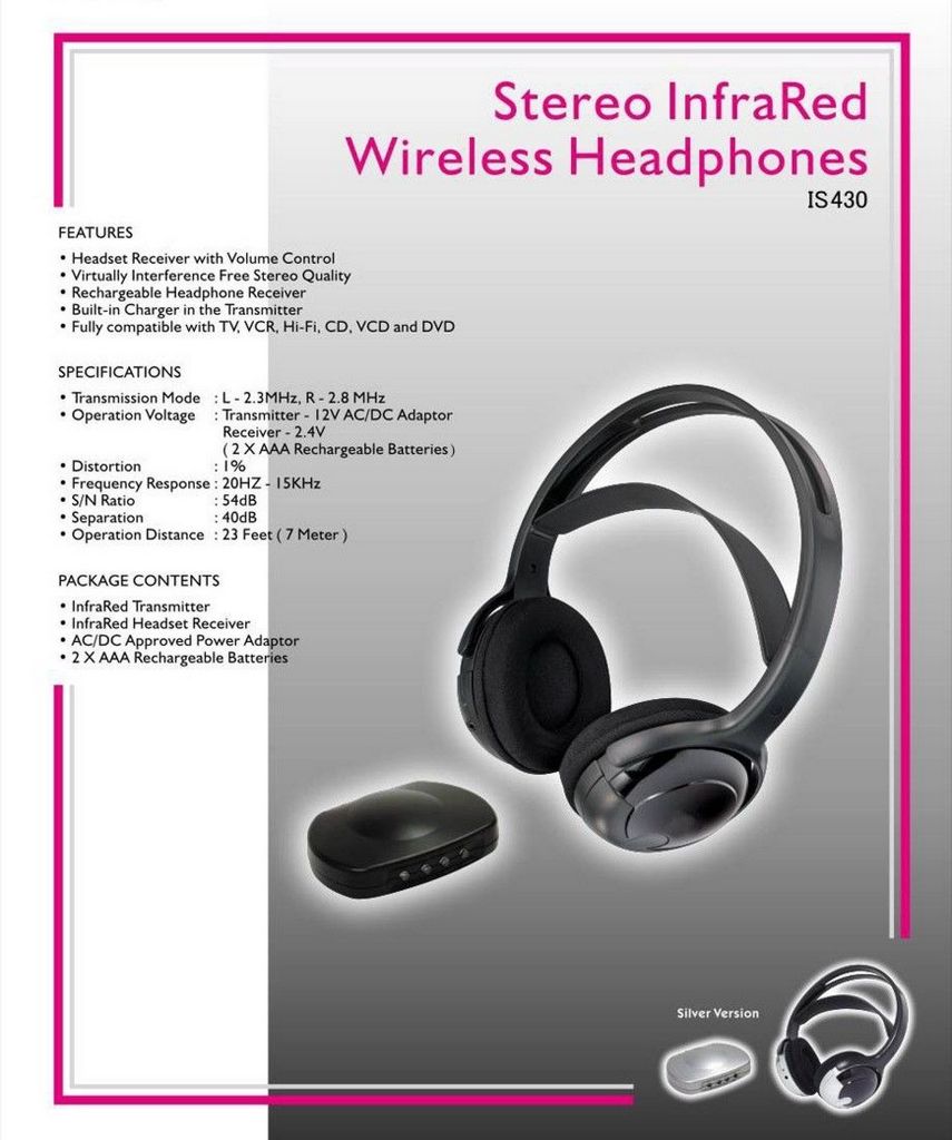 Headphones Prolink Cordless Headphones Infrared IR430