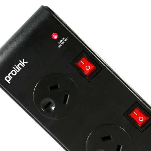 Power Board  4 Way Surge protected Spaced Sockets Individual Switched Black PB41BK