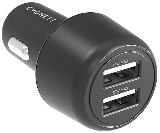 CYGNETT CarPower 12W Dual Port Car Charger - Black CY3697CYCCH