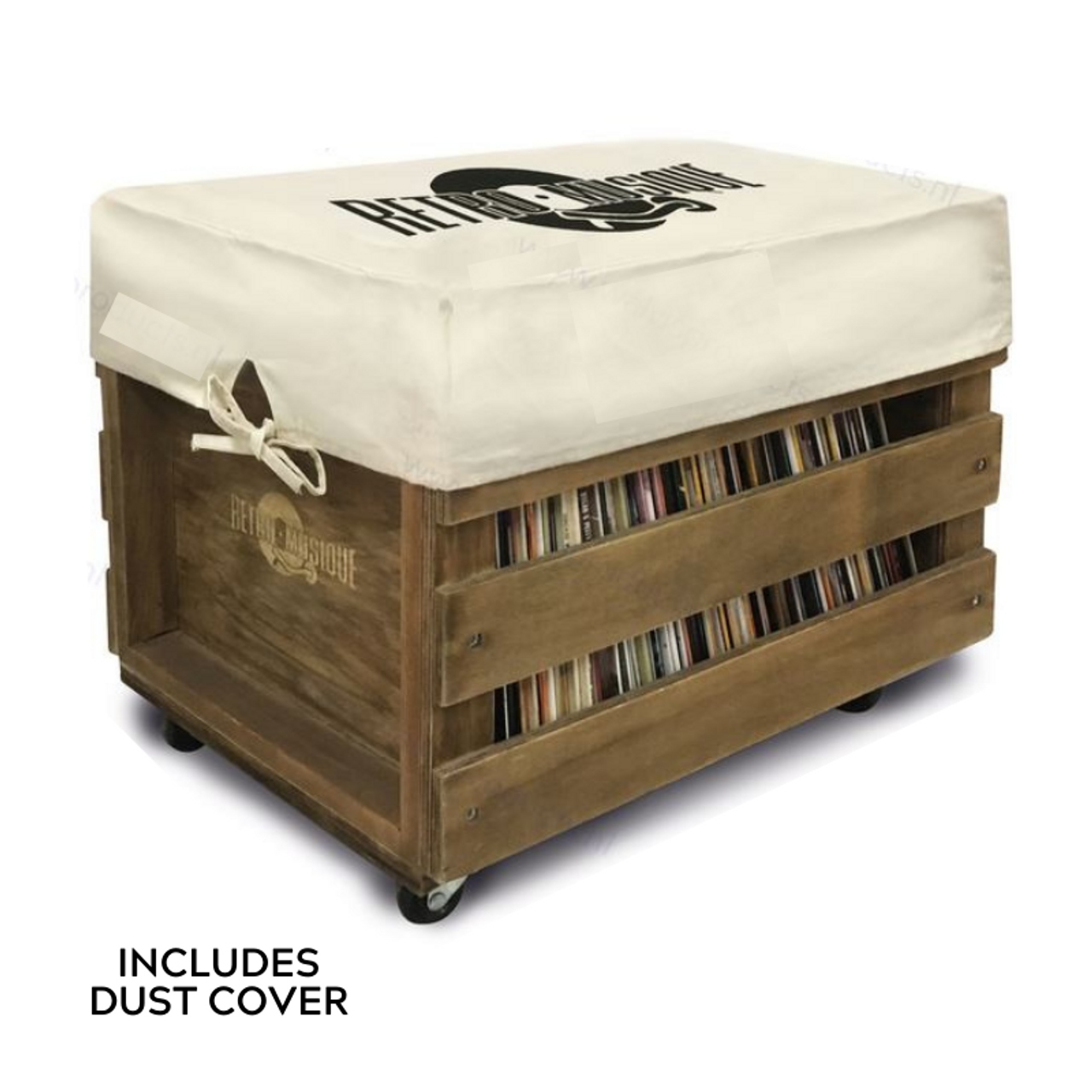 Retro Musique - Wooden Vinyl Record Storage Crate With Canvas Dustcover (Brown) KXRM25