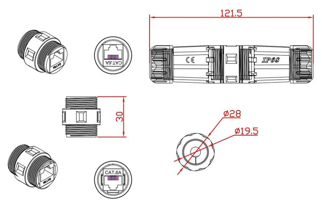 RJ45 CAT6A In Line Coupler Waterproof WPCAT6J