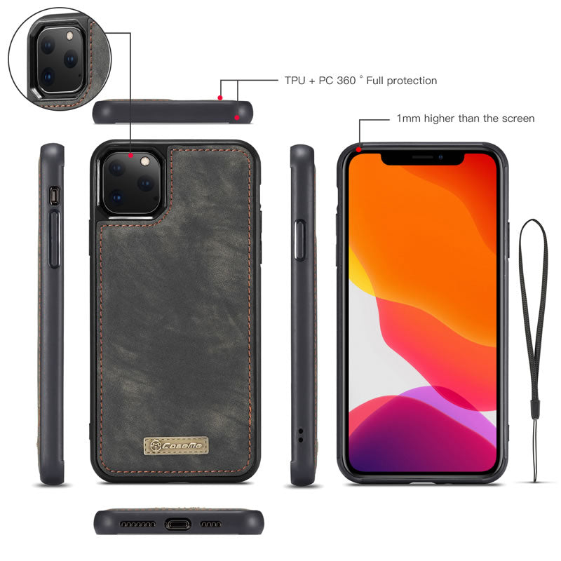 CaseMe iPhone 11 Pro Detachable 2-in-1 Zipper Wallet Case -Black IPH11PROP23BK