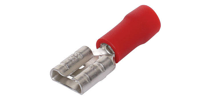 Red 6.3mm Female Half Insulated Spade Crimp Pk 100