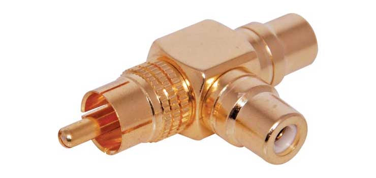 RCA Male to 2 RCA Female Right Angle Adapter