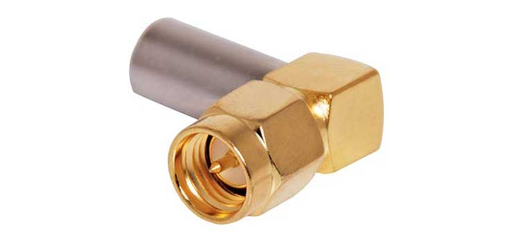 Crimp On Right Angle RG58U Gold Plated Male Plug SMA