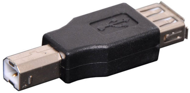 A Female to B male USB Black Gender Changer