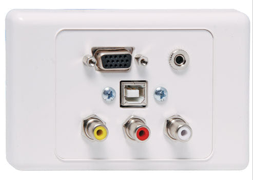 VGA 3.5mm USB B and RCA Wallplate Dual Cover Flyleads