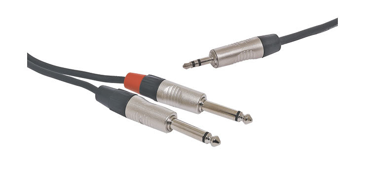 Y Cable 1.5m Rean 3.5mm TRS Plug To 2 x 6.35mm TS Plug