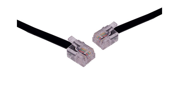2m RJ14 Plug to RJ14 Plug Black Telephone Cable